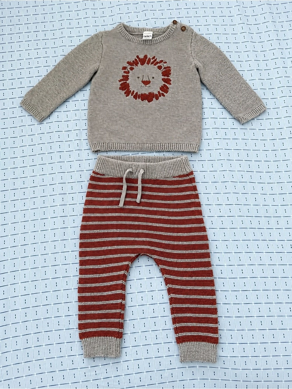 Carter's Beige Sweater & Rust Striped Knit Pants Set